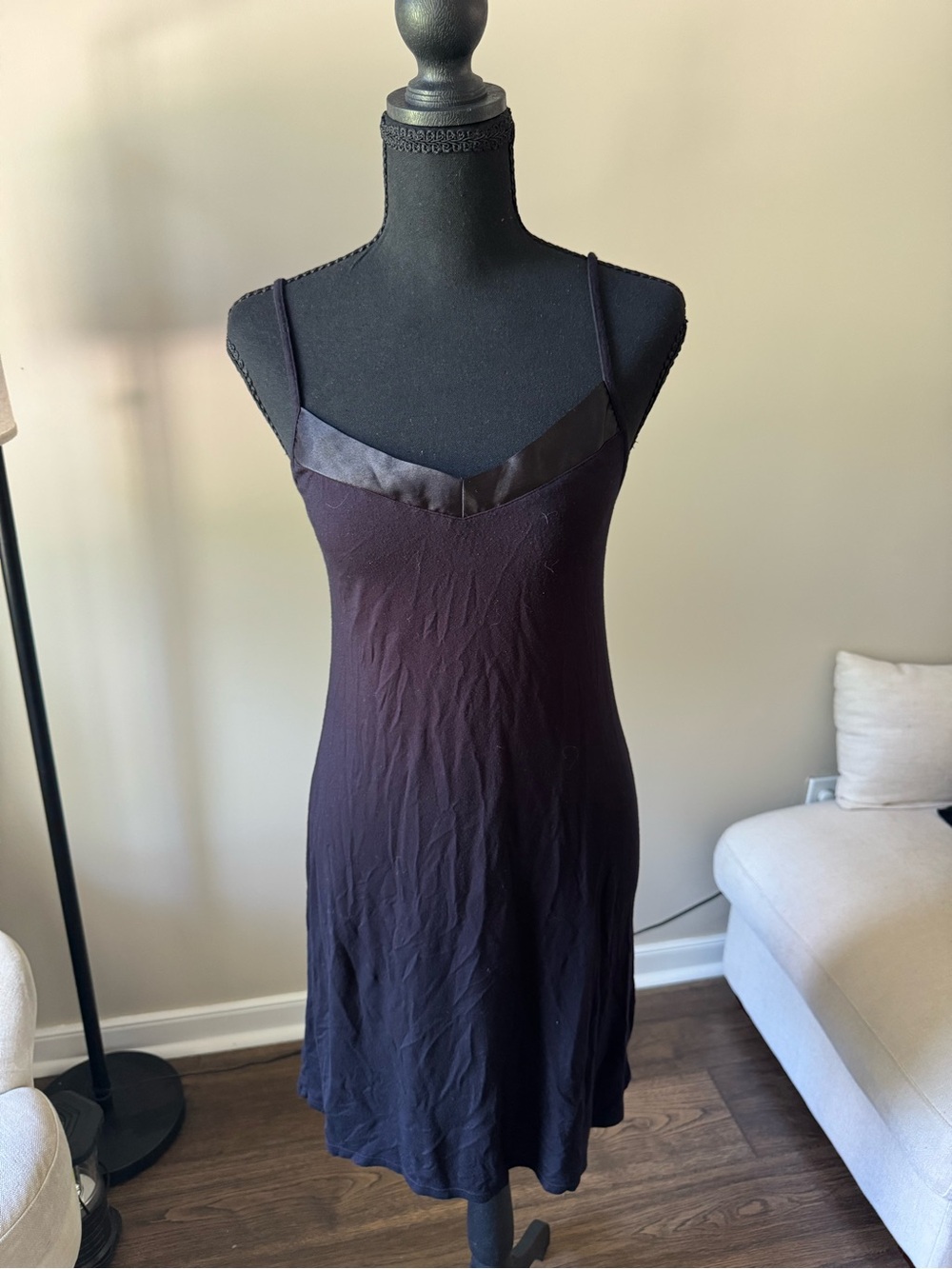 Essentials Black Satin-Trim Slip Chemise